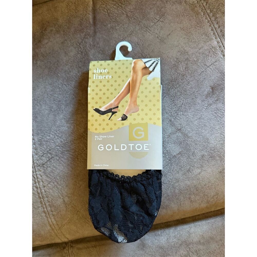Gold Toe Black Lace Top Women's No Show Shoe Liners 2 Pairs